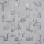 Instant Mosaic 12 in. x 12 in. Peel and Stick Faux White Marble and Brushed Stainless Metal Wall Tile-EKB-03-108 204312781