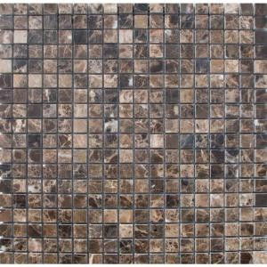 Emperador Cafe 12 in. x 12 in. x 10 mm Tumbled Marble Mesh-Mounted Mosaic Tile-THDW1-SH-EMP5/8 100664351