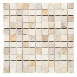 Mixed 12 in. x 12 in. x 10 mm Tumbled Travertine Mesh-Mounted Mosaic Tile-THDW1-SH-TRM1x1 100664311