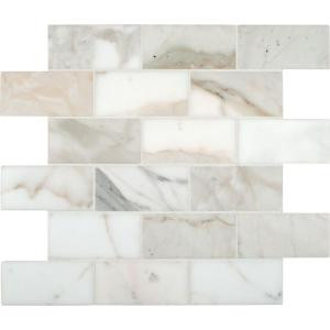 MS International Calacatta Gold 12 in. x 12 in. Polished Marble Mesh-Mounted Mosaic Tile-SMOT-CALAGOLD-2X4P 203684669