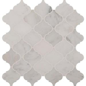 MS International Greecian White Arabesque 12 in. x 12 in. x 10 mm Polished Marble Mesh-Mounted Mosaic Floor and Wall Tile (10sq.ft./case)-GRE-AREBESQ 205762446
