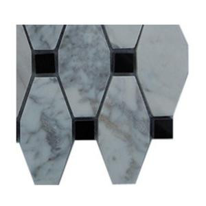 Splashback Tile Artois Pattern White Carrera With Black Dot Marble Mosaic Floor and Wall Tile - 3 in. x 6 in. x 8 mm. Tile Sample-L3A7 203217970