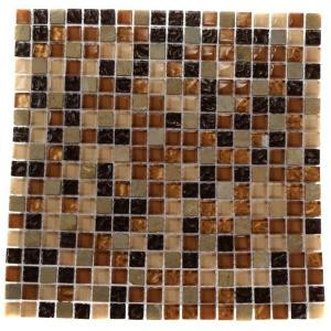 Splashback Tile Golden Trail Blend Squares 12 in. x 12 in. x 8 mm Marble and Glass Mosaic Floor and Wall Tile-GOLDEN TRAIL SQUARES 203061353