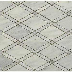 Splashback Tile Grand Textured White Carrera Polished Marble Tile - 3 in. x 6 in. Tile Sample-R1D11GDTXCRA 206823005