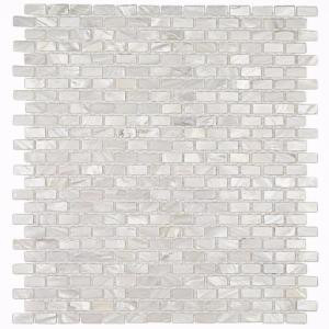Splashback Tile Mother of Pearl Mini Brick Pattern 11-1/4 in. x 12-1/4 in. x 2 mm Pearl Mosaic Floor and Wall Tile-PITZY BRICK CASTEL DEL MONTE WHITE PEARL 203061502