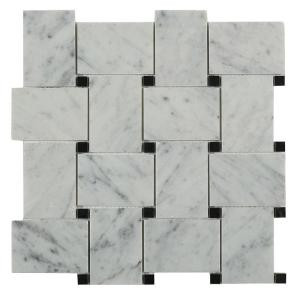 Splashback Tile Orchard White Carrera with Black Dot Marble Floor and Wall Tile - 3 in. x 6 in. Tile Sample-C1C4 ORCHARD WHT CRERA W/ BLK DT SAMPLE 206154540