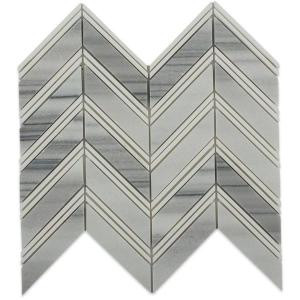 Splashback Tile Royal Herringbone Cipolino and Thassos Strips Polished Marble Floor and Wall Tile - 3 in. x 6 in. Tile Sample-C1C1HDRYLCPLNTHS 206656092