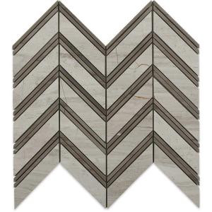 Splashback Tile Royal Herringbone Wooden Beige and Athens Gray Strips Polished Marble Tile - 3 in. x 6 in. Tile Sample-C1C2HDRYLWDNBGE 206656091