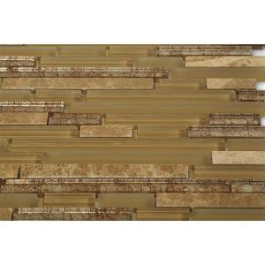 Splashback Tile Temple Kalahari Tan Marble, Polished and Frosted Glass Mosaic Wall Tile - 3 in. x 6 in. Tile Sample-L3D7 206496996