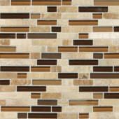 Daltile Stone Radiance Caramel Travertino 11-3/4 in. x 12-1/2 in. x 8 mm Glass and Stone Mosaic Blend Wall Tile-SA5858RANDMS1P 203719323