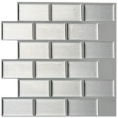 Instant Mosaic 12 in. x 12 in. Peel and Stick Mosaic Decorative Wall Tile in Silver Metallic (6-Pack)-07110 207088628