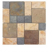 Jeffrey Court Block Medley 12 in. x 12 in. x 8 mm Slate/Travertine Mosaic Wall Tile-99123 202273544