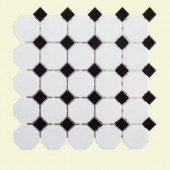 Jeffrey Court Retro Octagon Black Dot 11-1/2 in. x 11-1/2 in. x 6 mm Porcelain Mosaic Tile-96026 207089042