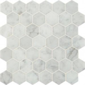 MS International Carrara White Hexagon 12 in. x 12 in. x 10 mm Polished Marble Mesh-Mounted Mosaic Floor and Wall Tile (10 sq. ft. /case)-SMOT-CAR-2HEXP 205762409