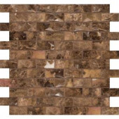 MS International Emperador Dark 3-D 12 in. x 12 in. x 12 mm Polished Marble Mesh-Mounted Mosaic Tile (10 sq. ft. / case)-SMOT-EMP-3D-1X2P 205088374