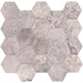 MS International Silver Travertine Hexagon 12 in. x 12 in. x 10 mm Honed Travertine Mesh-Mounted Mosaic Tile (10 sq. ft. / case)-SILTRA-3HEXH 300333840