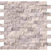 MS International Silver Travertine Split Face 12 in. x 12 in. x 10 mm Travertine Mesh-Mounted Mosaic Tile (10 sq. ft. / case)-SILTRA-1X2SF 300333853