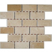 Splashback Tile Crema Marfil Chamfered 12 in. x 12 in. x 8 mm Marble Mosaic Floor and Wall Tile-CREMA MARFIL 2X4 203061320