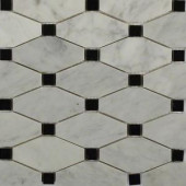 Splashback Tile Diapson White Carrera with Black Dot Polished Marble Tile - 3 in. x 6 in. Tile Sample-L3A7DIACRBKDT 206823043