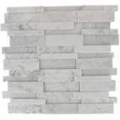 Splashback Tile Dimension 3D Brick White Carrera Stone 12 in. x 12 in. x 8 mm Marble Mosaic Wall and Floor Tile-DIMENSION3DBRICKWHITECARRERA STONE TILES 203288467
