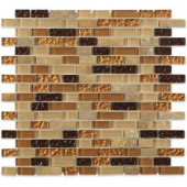 Splashback Tile Golden Trail Blend Bricks 12 in. x 12-1/2 in. x 8 mm Marble and Glass Floor and Wall Tile-GOLDEN TRAIL BRICKS 203061352