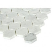 Splashback Tile Hexagon White Carrera Mesh-Mounted Mosaic Floor and Wall Tile Sample-L5D2MARBLE 204688643