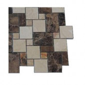 Splashback Tile Parisian Crema Marfil and Dark Emperador Blend 3 in. x 6 in. x 8 mm Marble Mosaic Floor and Wall Tile Sample-L4D4 MARBLE MOSAIC TILE 204278958