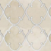 Splashback Tile Steppe Casablanca Crema Marfil with Thassos 12 in. x 14 in. x 8 mm Polished Marble Waterjet Mosaic Tile-STPCSACRMA 206705821