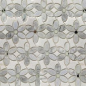 Splashback Tile Steppe Mutisia White Carrera and White Thassos 11-1/2 in. x 12 in. x 8 mm Polished Marble Waterjet Mosaic Tile-STPMUWTCRA 206705824