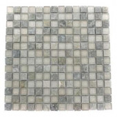 Splashback Tile Tectonic Squares Green Quartz Slate and White 12 in. x 12 in. x 8 mm Glass Mosaic Floor and Wall Tile-GEO SQUARES GREEN QUARTZ 203061654