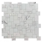 Splashback Tile Tetris Carrera Ice Parisian Pattern 12 in. x 12 in. x 8 mm Glass Mosaic Floor and Wall Tile-TETRIS CARRERA PARISIAN 203061298