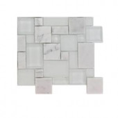Splashback Tile Tetris Carrera Ice Parisian Pattern Glass Mosaic Floor and Wall Tile - 3 in. x 6 in. x 8 mm Tile Sample-R2C6 203218063